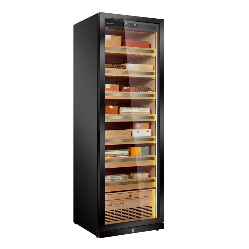 Raching Siyah Elektronik Puro Dolabı – Profesyonel Humidor Kabini MON3800A – farklı açıdan görünüm