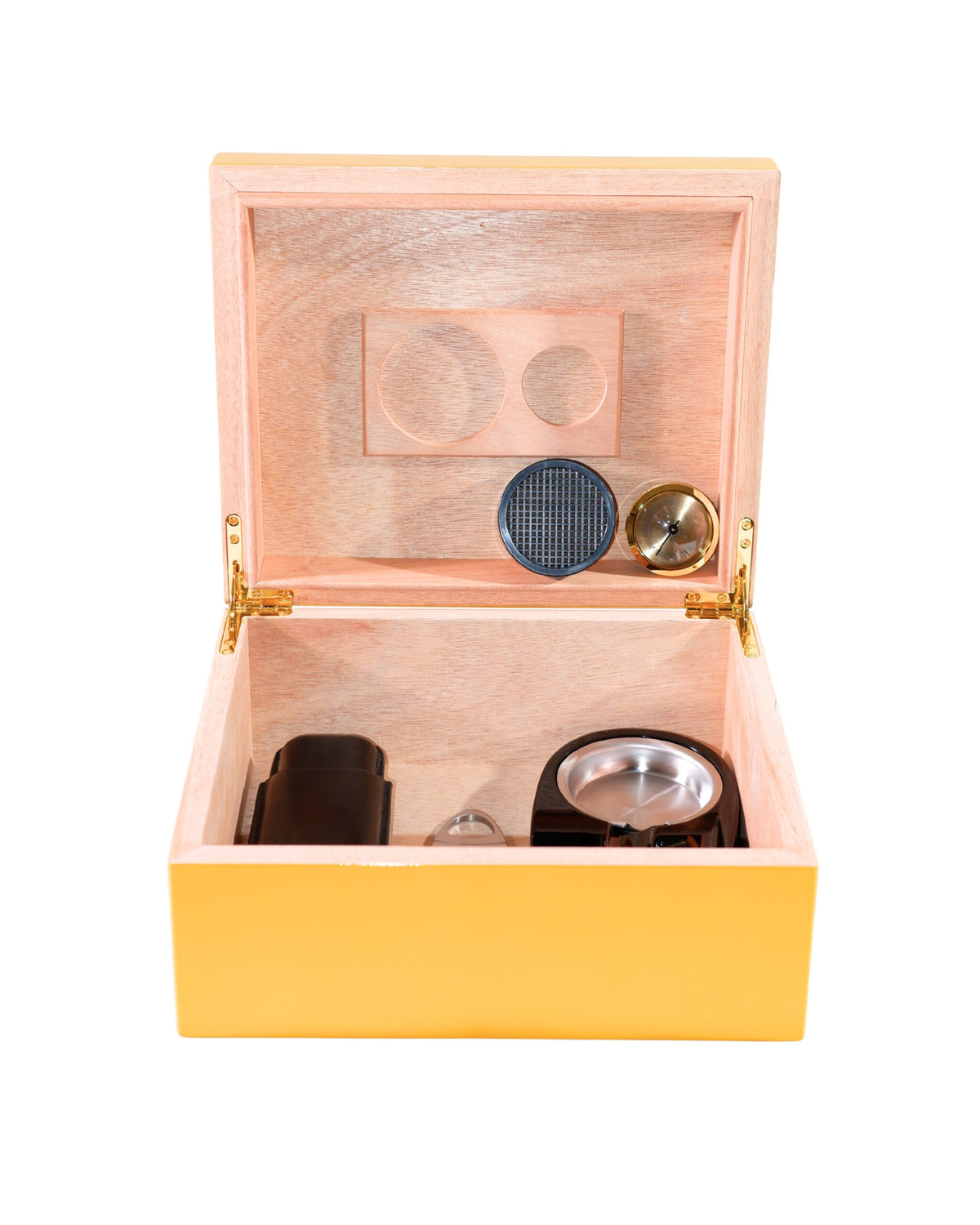 Cohiba Sarı-Gri Nokta Tasarımlı Sedir Ağacı Nemlendirici Humidor CHUM014 – farklı açıdan görünüm