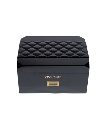 Parmida Siyah Deri Geçişli Raflı Sedir Ağacı Nemlendirici Humidor PHUM0237