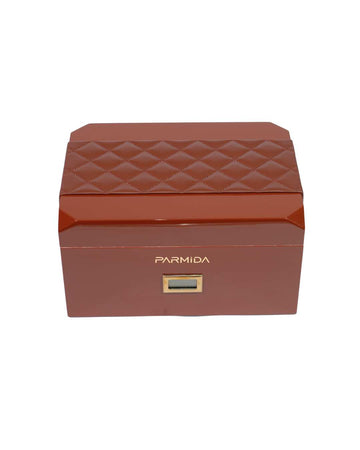 Parmida Kahverengi Deri Geçişli Raflı Sedir Ağacı Nemlendirici Humidor PHUM0238