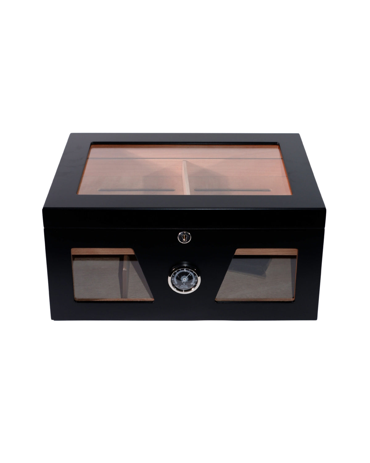 Parmida Parlak Siyah Raflı Sedir Ağacı Nemlendirici Humidor PHUM0227