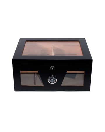 Parmida Parlak Siyah Raflı Sedir Ağacı Nemlendirici Humidor PHUM0227