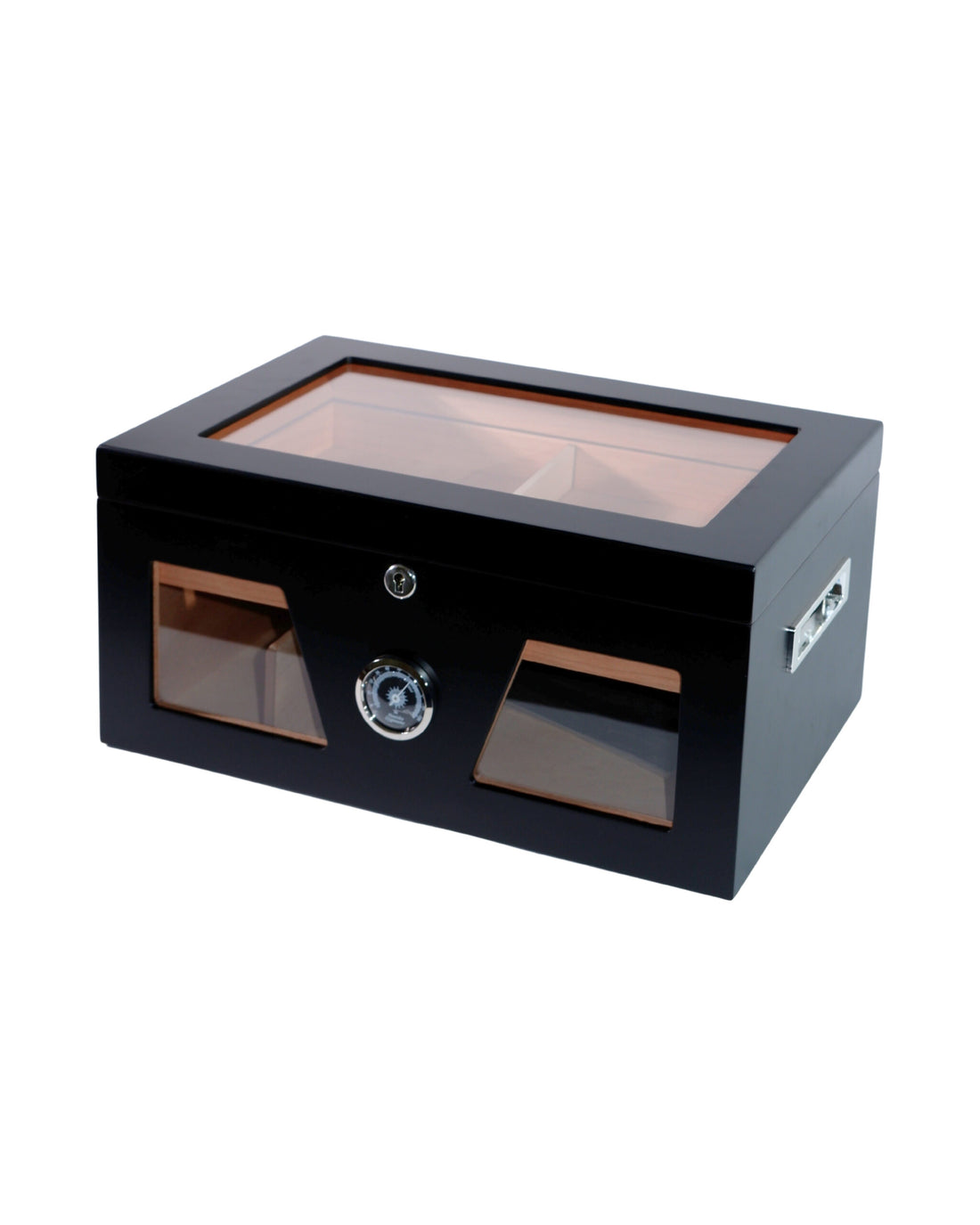 Parmida Parlak Siyah Raflı Sedir Ağacı Nemlendirici Humidor PHUM0227