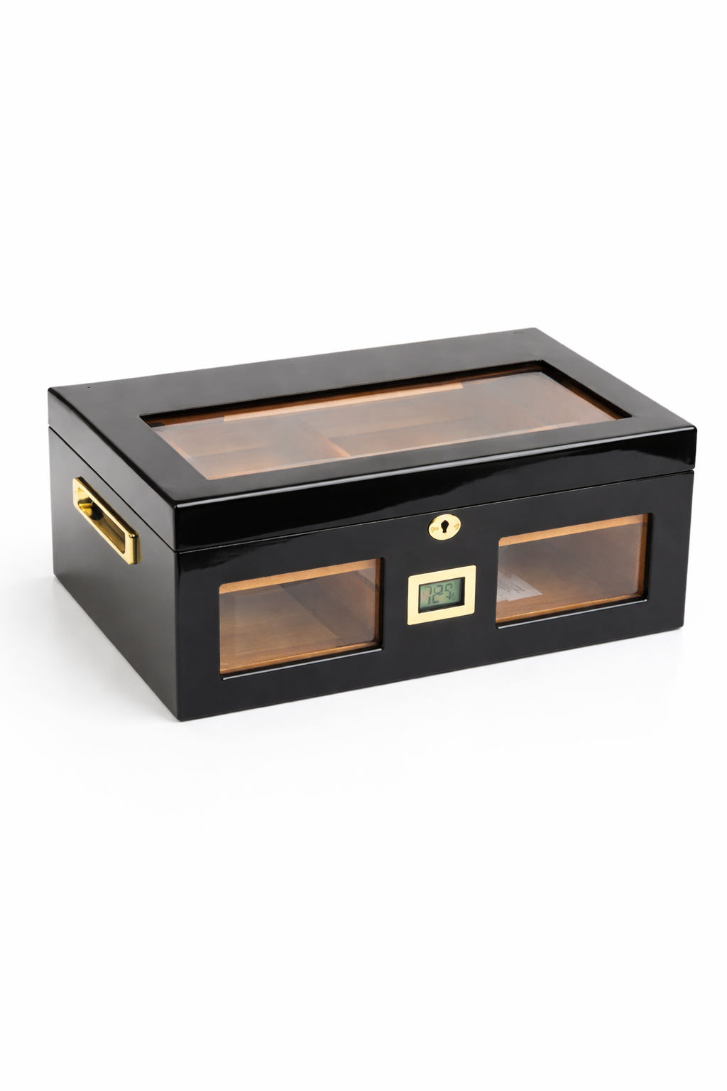 Parmida Parlak Siyah Raflı Sedir Ağacı Nemlendirici Humidor PHUM0143 PHUM0142
