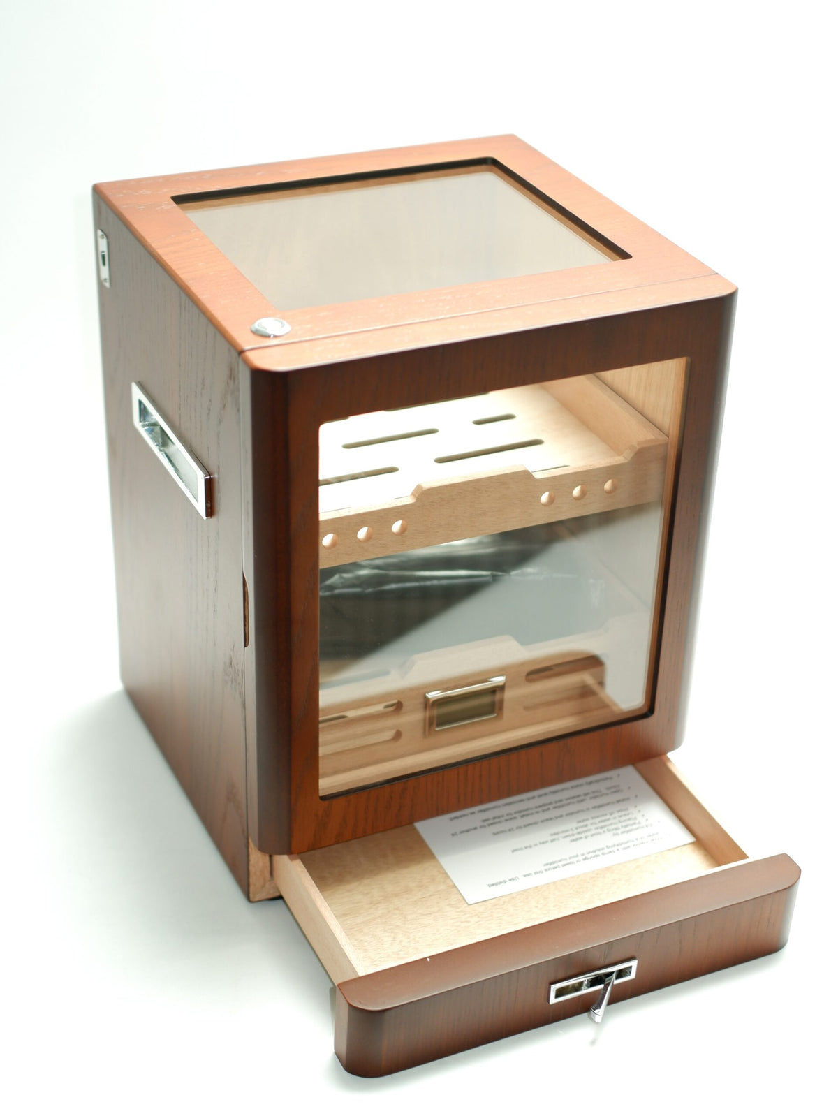 Parmida Kahverengi Aksesuar Çekmeceli Camlı İçi Ledli Humidor Puro Kutusu Phum0256 – detay görünümü