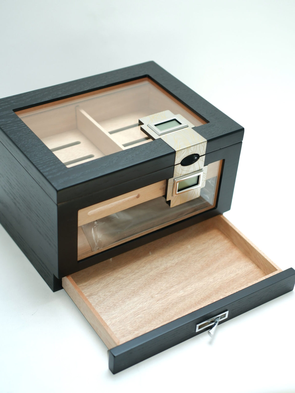 Parmida Siyah Humidor Puro Saklama Kutusu Çift Nem Ölçer PHUM0270 – farklı açıdan görünüm