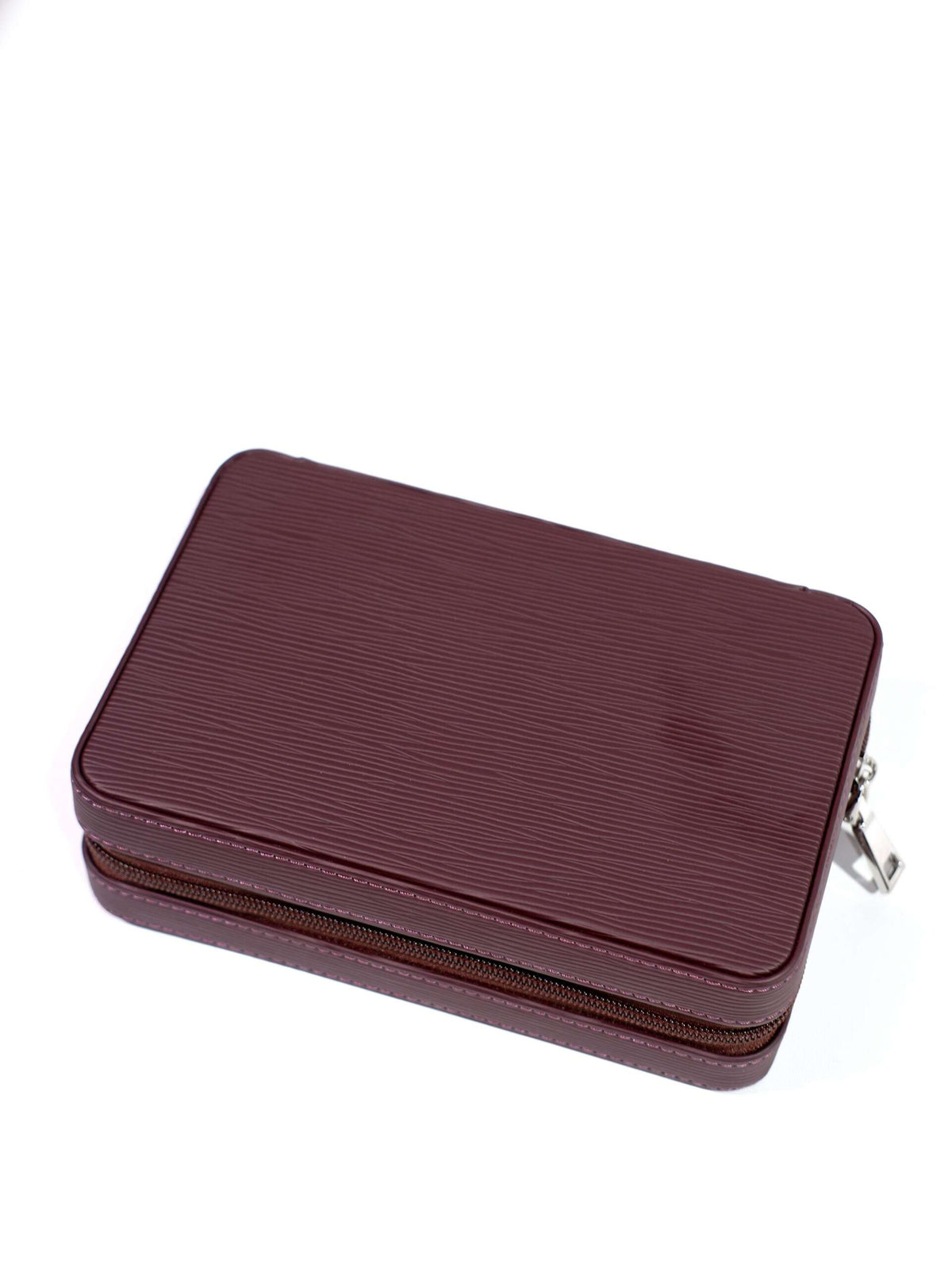 Parmida Bordo Çizgili Desenli Deri Puro Taşıma Çantası - Seyahat Humidoru PSH0100 – farklı açıdan görünüm