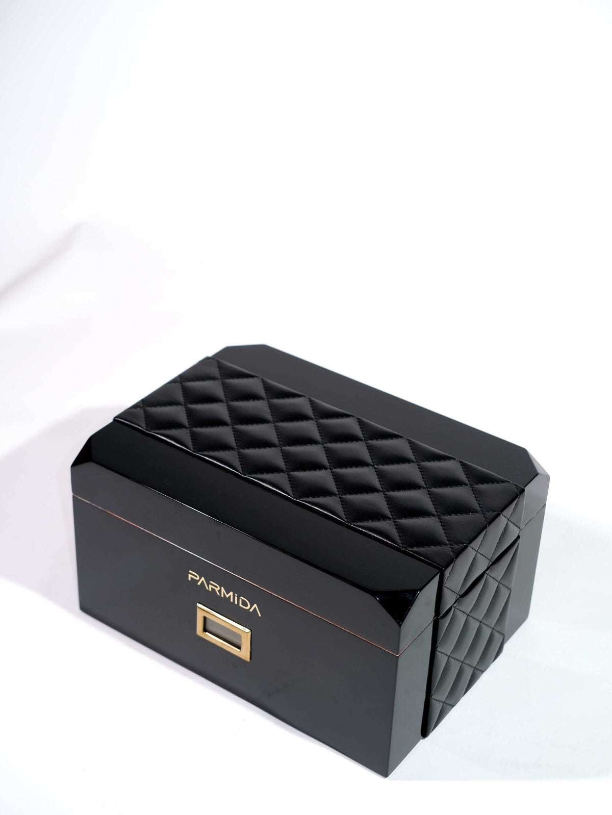 Parmida Siyah Deri Geçişli Raflı Sedir Ağacı Nemlendirici Humidor PHUM0237 – farklı açıdan görünüm