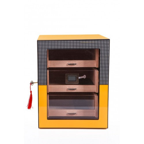 Parmida Sarı-Gri 3 Raflı Sedir Ağacı Nemlendirici Humidor PHUM0149
