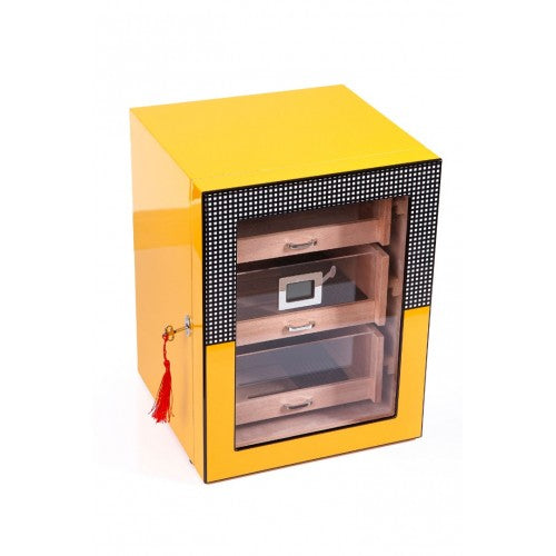 Parmida Sarı-Gri 3 Raflı Sedir Ağacı Nemlendirici Humidor PHUM0149 – yakından görünüm