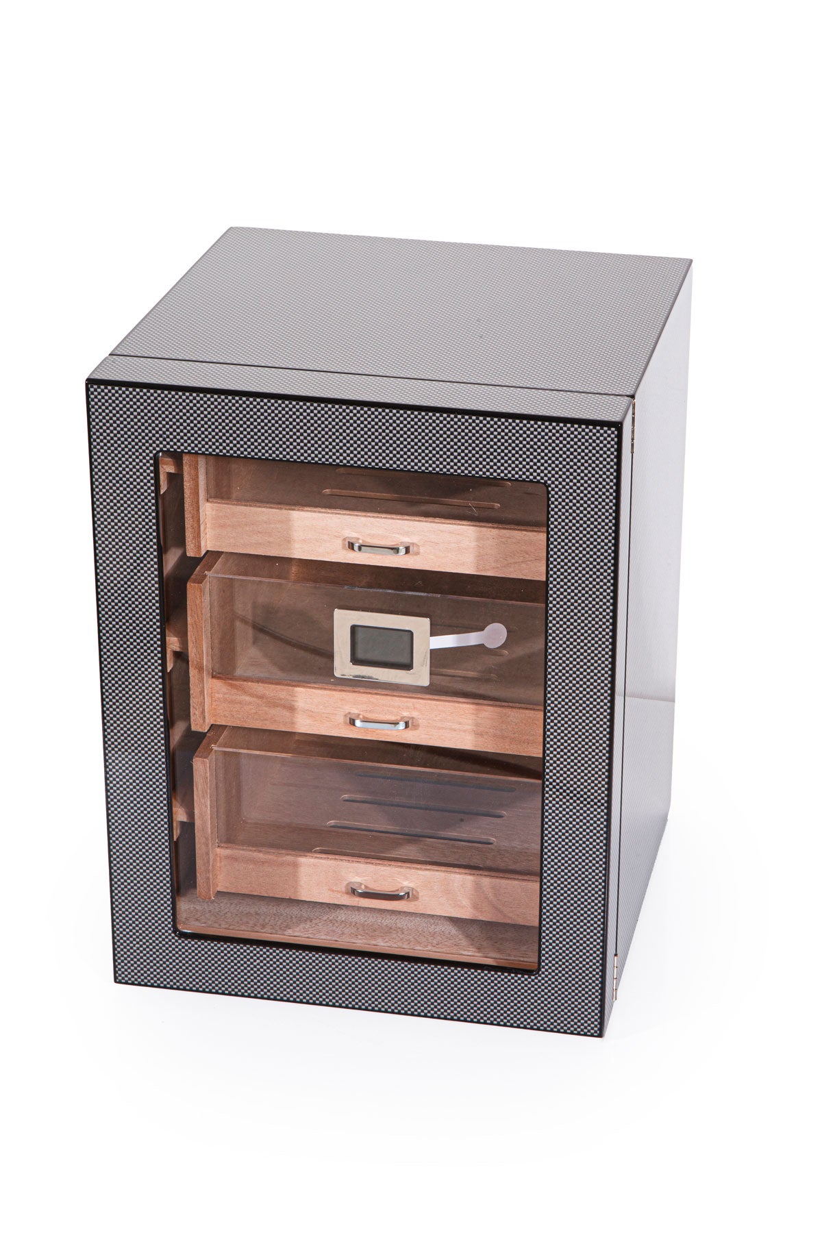 Parmida Siyah-Karbon 3 Raflı Sedir Ağacı Nemlendirici Humidor PHUM0129