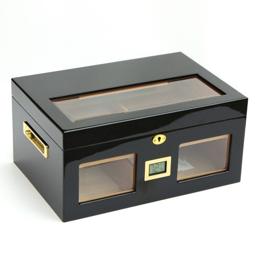 Parmida Parlak Siyah Raflı Sedir Ağacı Nemlendirici Humidor PHUM0143 PHUM0142 – farklı açıdan görünüm