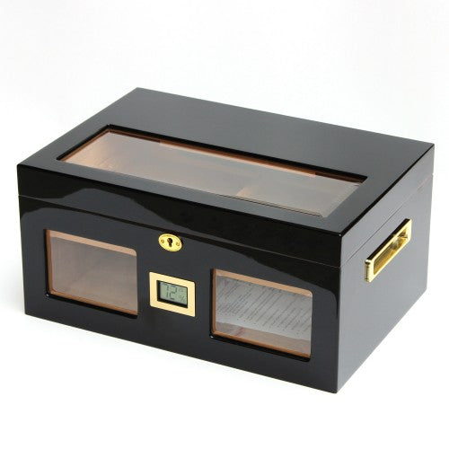 Parmida Parlak Siyah Raflı Sedir Ağacı Nemlendirici Humidor PHUM0143 PHUM0142 – yakından görünüm