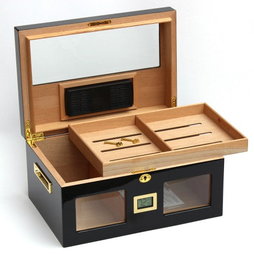 Parmida Parlak Siyah Raflı Sedir Ağacı Nemlendirici Humidor PHUM0143 PHUM0142 – detay görünümü