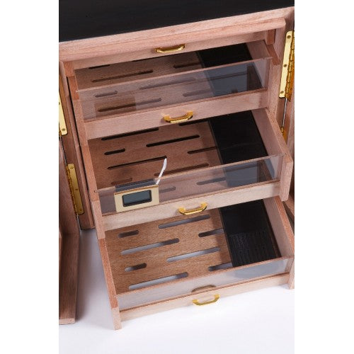 Parmida Siyah 3 Raflı Sedir Ağacı Nemlendirici Humidor PHUM0164 – yakından görünüm