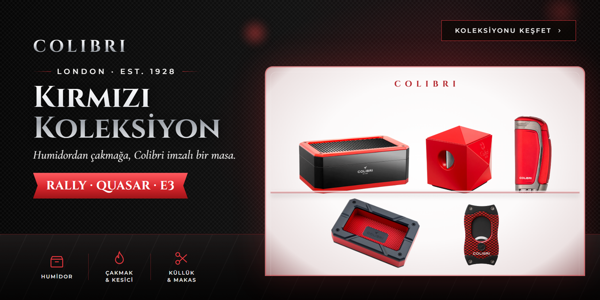 Colibri Kırmızı Koleksiyon: Rally, Quasar ve E3 serisi humidor, çakmak, küllük ve makasslider_item_K6tHLN