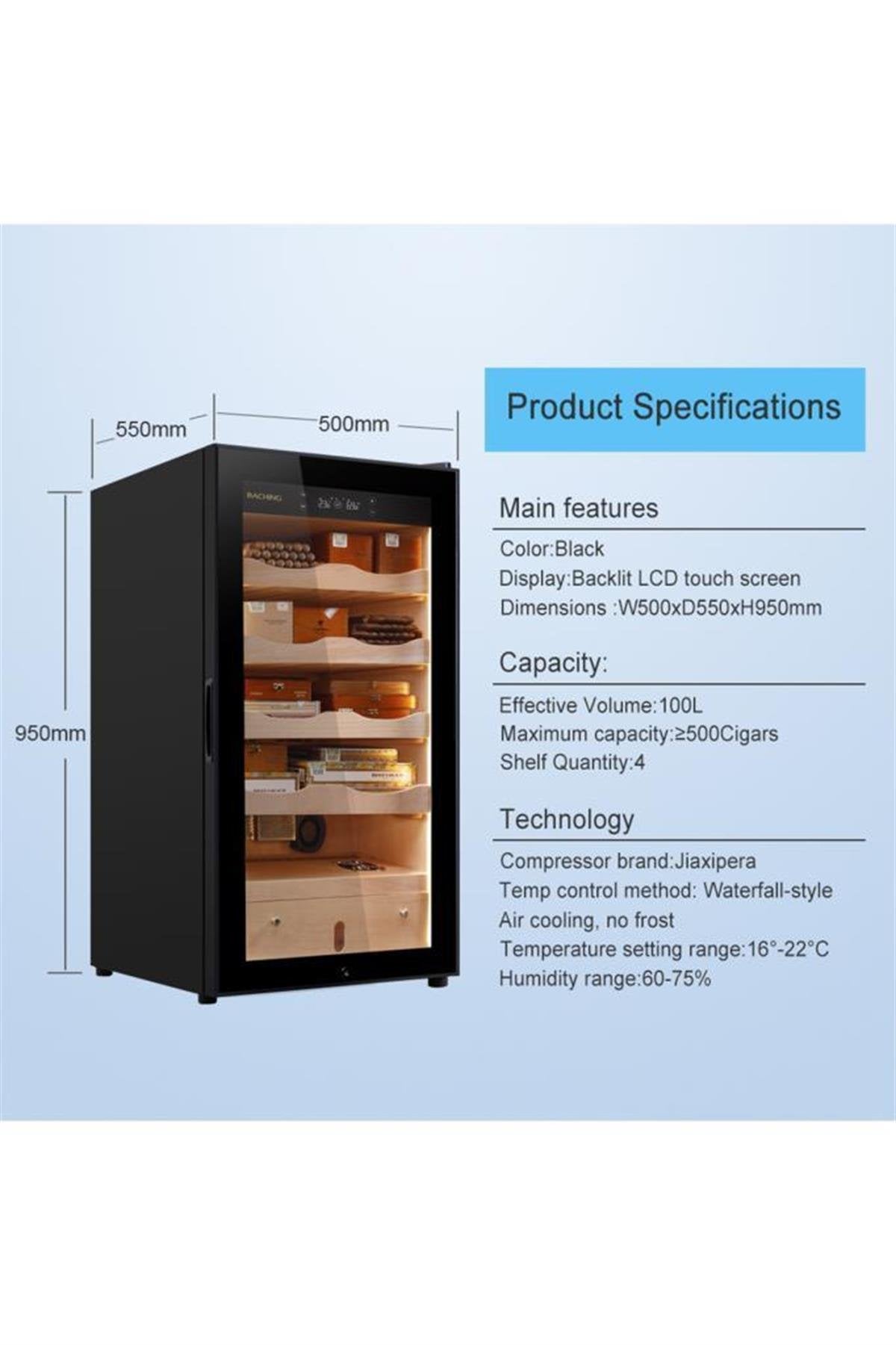 Raching Elektronik Humidor - Puro Dolabı Siyah MA50 – yakından görünüm