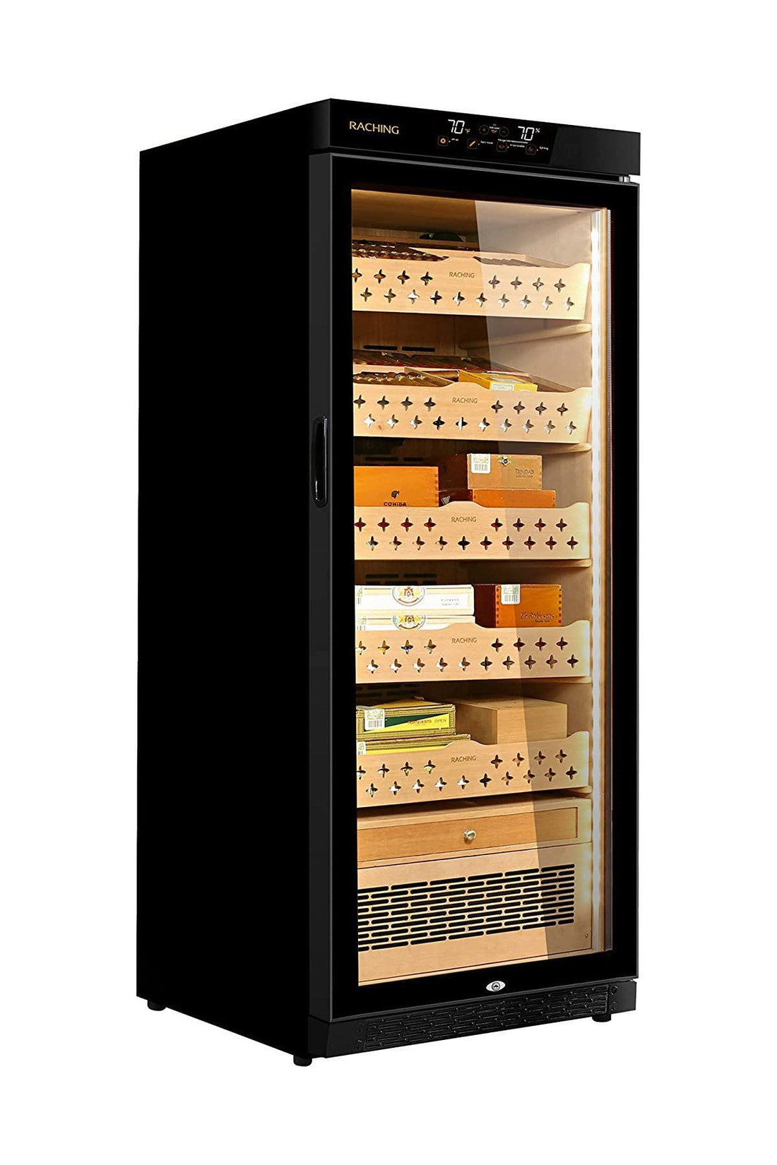 Raching Siyah Elektronik Puro Dolabı – 1200 Puro Kapasiteli Profesyonel Humidor MON1800A