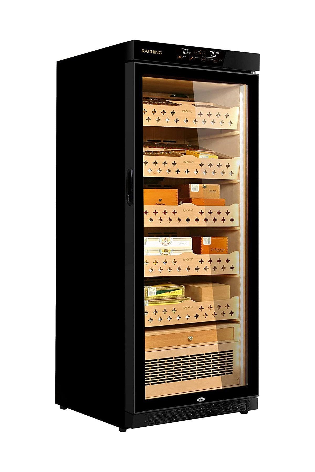 Raching Siyah Elektronik Puro Dolabı – 1200 Puro Kapasiteli Profesyonel Humidor MON1800A