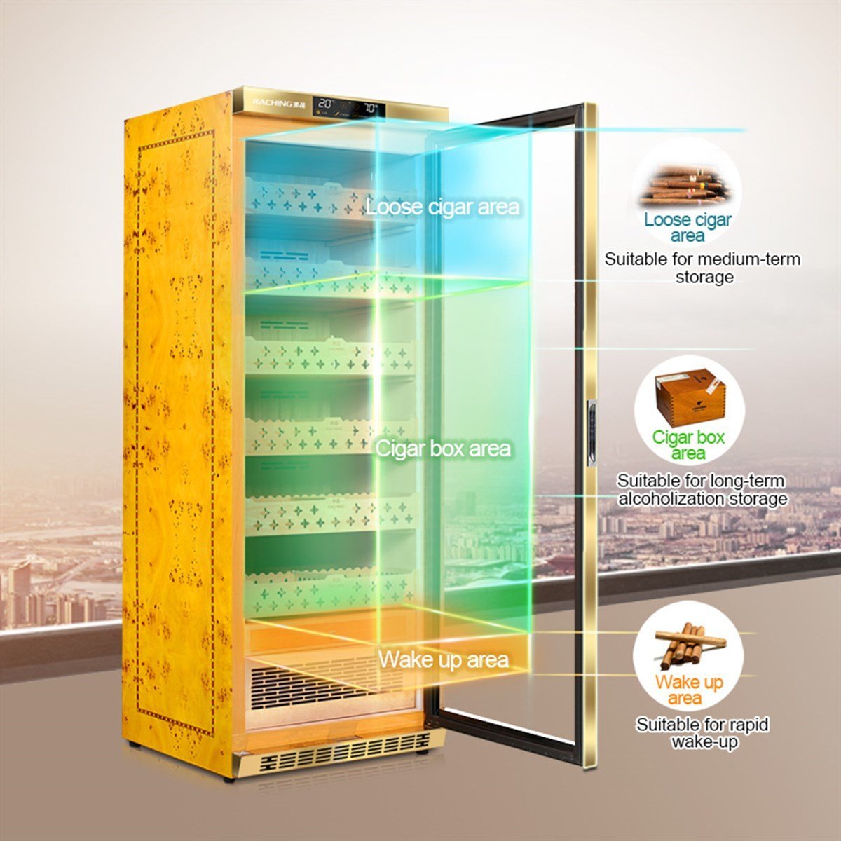 Raching Gold Elektronik Humidor - Puro Dolabı MON2800A – detay görünümü