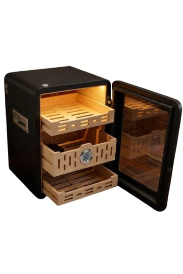 Parmida Siyah 3 Raflı Ledli Humidor Puro Kutusu PHUM0259 – farklı açıdan görünüm