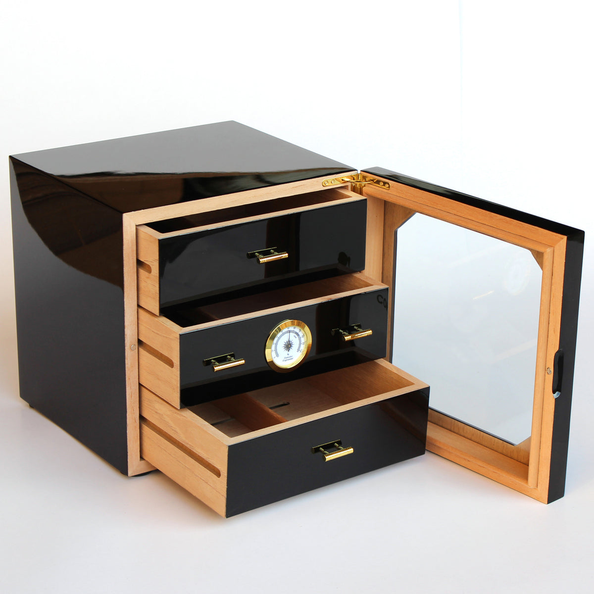 Parmida Siyah 3 Raflı Sedir Ağacı Nemlendirici Humidor PHUM0155 – detay görünümü
