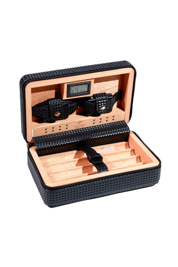 Cohiba Dijital Nem Ölçerli Siyah Puro Taşıma Çantası Seyahat Humidoru CSH0000 – yan görünüm