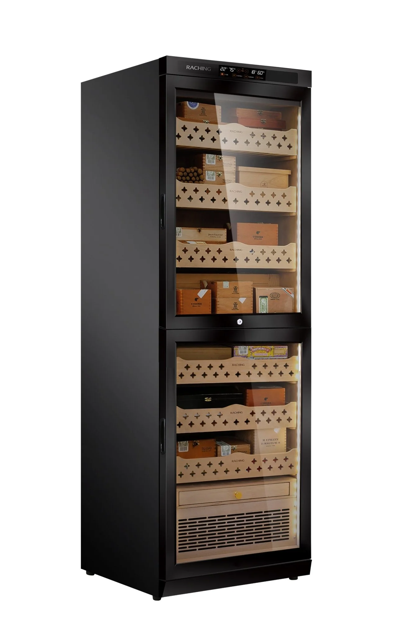 cigarhumidor-537196 Raching Siyah Elektronik Puro Dolabı Dual Zone – Profesyonel Humidor Kabini MON3800B - Görsel 1