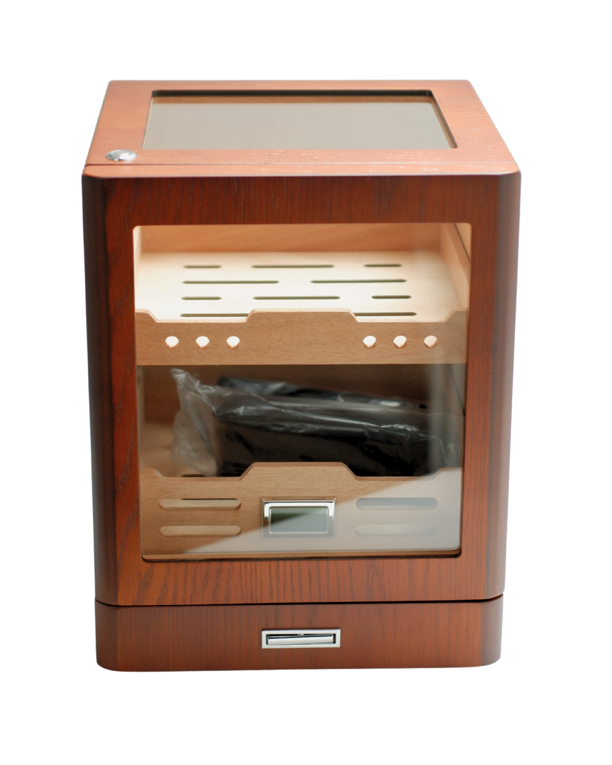 10 Parmida Kahverengi Aksesuar Çekmeceli Camlı İçi Ledli Humidor Puro Kutusu Phum0256 - Görsel 1