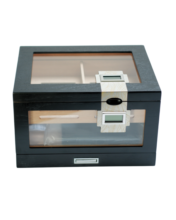 Parmida Siyah Humidor Puro Saklama Kutusu Çift Nem Ölçer PHUM0270