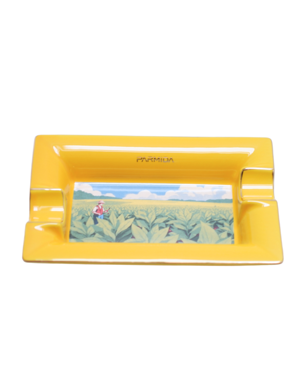 Parmida Sarı İki Hazneli Küba Yaprakları Desenli Seramik Puro Küllüğü PKL0260