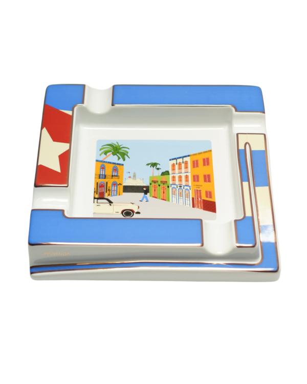 Parmida Beyaz Dört Hazneli Küba Sokakları Tasarımlı Seramik Puro Küllüğü PKL0240