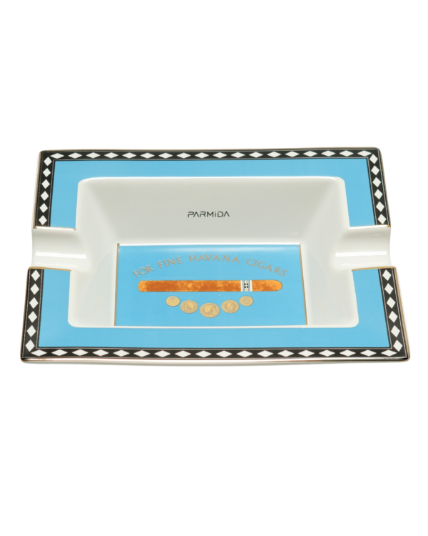 Parmida Beyaz Mavi İkili Hazneli Seramik Puro Küllüğü PKL0247