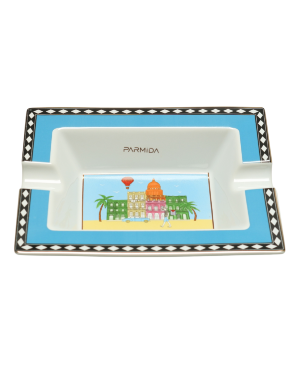 Parmida Beyaz Mavi İkili Hazneli Seramik Puro Küllüğü PKL0244