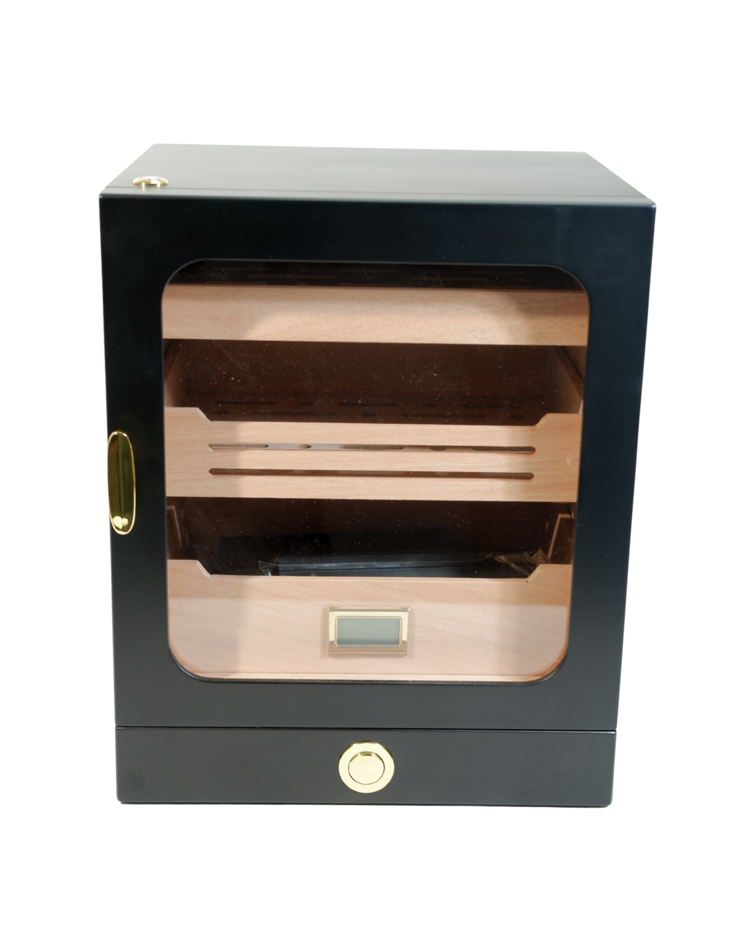 11 Parmida Siyah Gold Aksesuar Çekmeceli Camlı İçi Ledli Humidor Puro Kutusu Phum0262 - Görsel 1