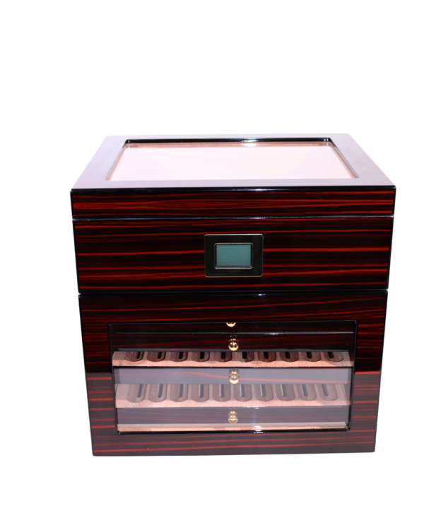 Parmida 3 Raflı Ledli Özel Nemlendirme Bölgeli Humidor Puro Kutusu PHUM0247